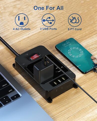 Outlet Extender, Waterproof Surge Protector Power Strip 6 Ft Cord, Outdoor Extension Cord with Multiple Outlets, Shockproof Overload Protection Black (Black-4AC-3A) in Kuwait