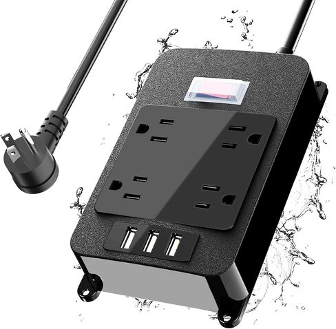 Outlet Extender, Waterproof Surge Protector Power Strip 6 Ft Cord, Outdoor Extension Cord with Multiple Outlets, Shockproof Overload Protection Black (Black-4AC-3A) in Kuwait