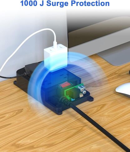 Outlet Extender, Waterproof Surge Protector Power Strip 6 Ft Cord, Outdoor Extension Cord with Multiple Outlets, Shockproof Overload Protection Black (Black-4AC-3A) in Kuwait