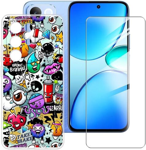 Case for Realme C85 4G (6.8") Phone Case + Screen Protector - Cover Soft Shell Silicone Protective case Clear Bumper Belt 9H Hardness Film Protection -Crowded in Saudi Arabia