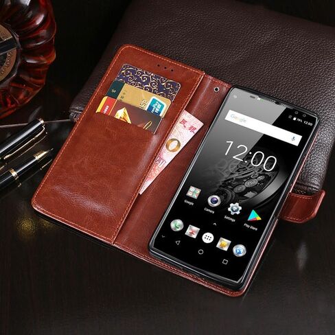 for Blackview Xplore 1 Case Magnetic Leather + 1 Pcs Screen Protector Tempered Glass - Flip Leather Shockproof Credit Card Holder Stand Cell Accessories (Black) in Saudi Arabia