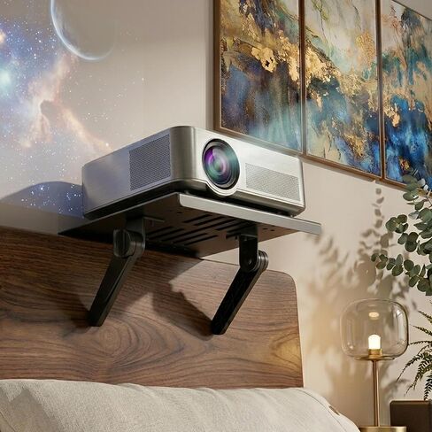 No Drill Projector Wall Mount, Adjustable Angle Projector Shelf for Bedside & Sofa Back, Foldable Metal Projector Stand with Perforated Heat Dissipation, Heavy Duty for Living Room Home Theater in Saudi Arabia