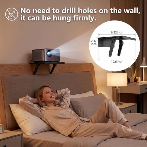 No Drill Projector Wall Mount, Adjustable Angle Projector Shelf for Bedside & Sofa Back, Foldable Metal Projector Stand with Perforated Heat Dissipation, Heavy Duty for Living Room Home Theater in Saudi Arabia