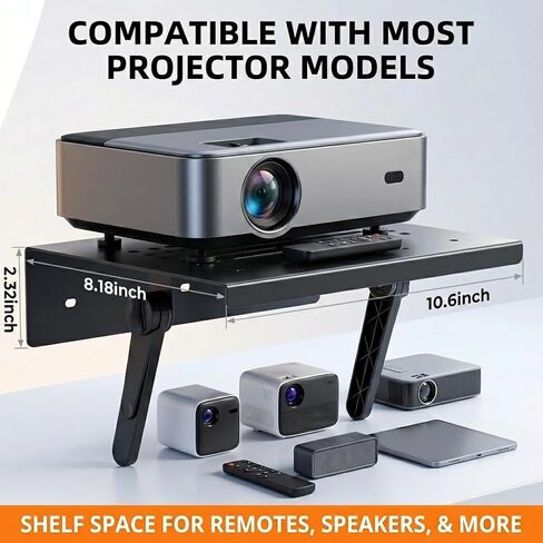 No Drill Projector Wall Mount, Adjustable Angle Projector Shelf for Bedside & Sofa Back, Foldable Metal Projector Stand with Perforated Heat Dissipation, Heavy Duty for Living Room Home Theater in Saudi Arabia