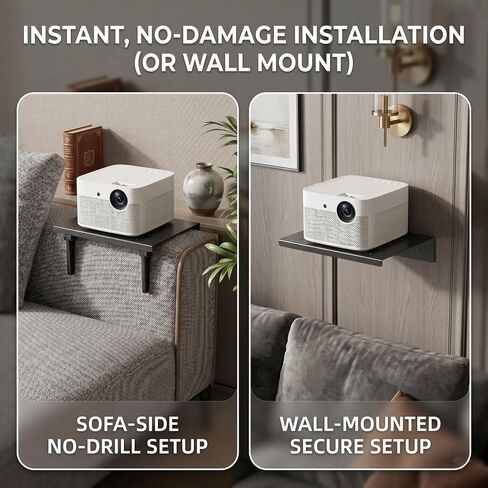 No Drill Projector Wall Mount, Adjustable Angle Projector Shelf for Bedside & Sofa Back, Foldable Metal Projector Stand with Perforated Heat Dissipation, Heavy Duty for Living Room Home Theater in Saudi Arabia