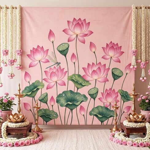 Pooja Traditional Backdrop 8 x 8 ft Indian Backdrop Decor, Gold Lotus in Saudi Arabia