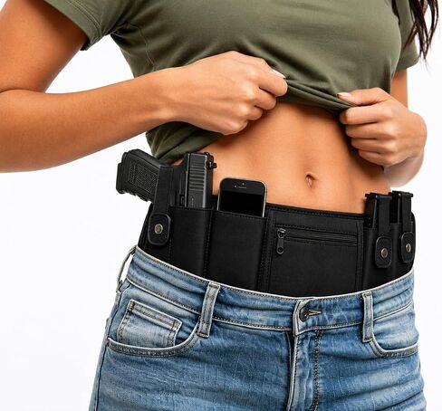 Belly Band Holster for Men & Women – Concealed Carry Waist Band for Pistols, Breathable Neoprene Gun Holster with Dual-Hand Draw, Fits Compact & Subcompact Handguns, EDC Storage Pockets in Saudi Arabia