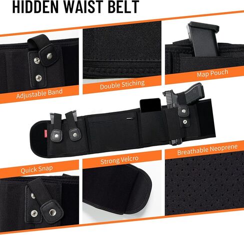 Belly Band Holster for Men & Women – Concealed Carry Waist Band for Pistols, Breathable Neoprene Gun Holster with Dual-Hand Draw, Fits Compact & Subcompact Handguns, EDC Storage Pockets in Saudi Arabia