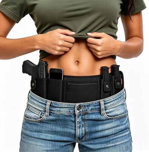 Belly Band Holster for Men & Women – Concealed Carry Waist Band for Pistols, Breathable Neoprene Gun Holster with Dual-Hand Draw, Fits Compact & Subcompact Handguns, EDC Storage Pockets in Saudi Arabia
