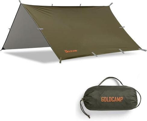 GOLDCAMP Bushcraft Emergency Camping Tarp，70D Nylon 10X13.2FT Hammock Rain Fly ，UV 50+ and PU15000mm Tent Tarp Shelter Canopy，Heavy Duty Multifunctional Sun Shade Essentials for Hiking (10X13.2ft) in Saudi Arabia