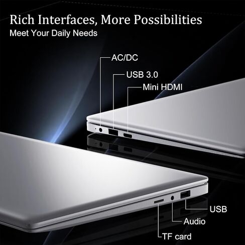 JUSTTHINK 14" Laptop Computer, Intel Celeron N3350 Processor, 8GB RAM 256GB SSD, 1366x768 HD Display, Windows 11, Silver Notebook for Student & Business in Kuwait