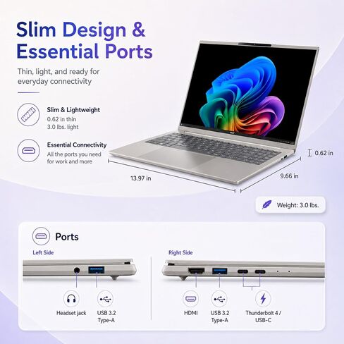 Acer Swift Go 16 AI Copilot+Laptop, 16'' WUXGA OLED Touchscreen, 32GB RAM in Kuwait