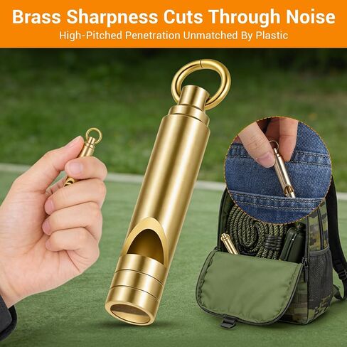 12 Pack Brass Emergency Whistles with Tangle-Free Lanyard - Pealess Safety Whistle Survival Loud Blast for Kayak Life Vest, Boating, Camping Hiking, Hunting, Emergency Whistle for Hiking, Survival in Kuwait
