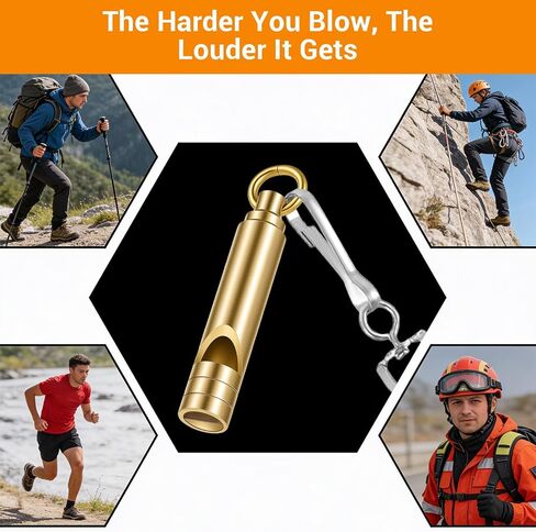 12 Pack Brass Emergency Whistles with Tangle-Free Lanyard - Pealess Safety Whistle Survival Loud Blast for Kayak Life Vest, Boating, Camping Hiking, Hunting, Emergency Whistle for Hiking, Survival in Kuwait