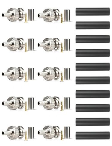 Anina 10-Pack BNC Male Crimp Connectors for RG58 RG142 LMR195 with Heat Shrink Tubing, Professional RF Adapter Kit for CB Radio, Security Camera, Test Equipment in Kuwait