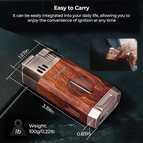 Dual Flame Jet Torch Lighter with V-Notch Tool and Holder, Refillable Butane, Adjustable Flame, Fuel Window, Compact Travel & Home Gift for Men in Kuwait