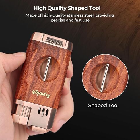 Dual Flame Jet Torch Lighter with V-Notch Tool and Holder, Refillable Butane, Adjustable Flame, Fuel Window, Compact Travel & Home Gift for Men in Kuwait