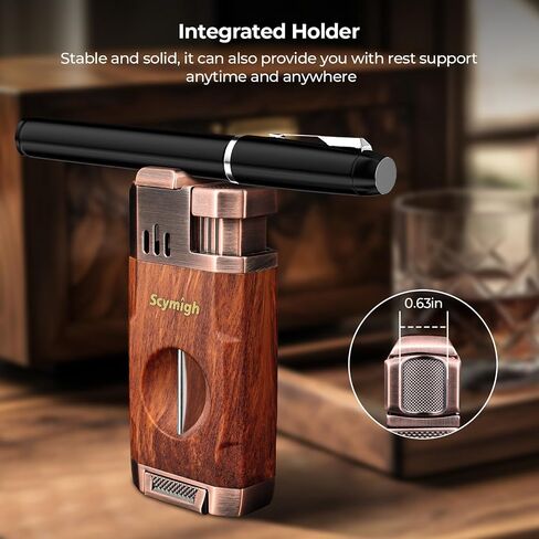 Dual Flame Jet Torch Lighter with V-Notch Tool and Holder, Refillable Butane, Adjustable Flame, Fuel Window, Compact Travel & Home Gift for Men in Kuwait