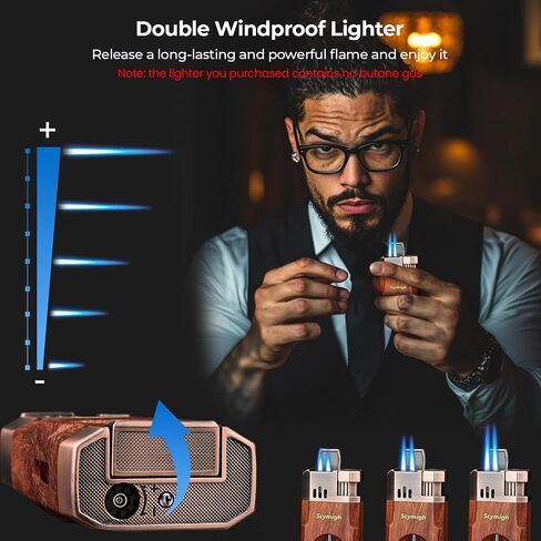 Dual Flame Jet Torch Lighter with V-Notch Tool and Holder, Refillable Butane, Adjustable Flame, Fuel Window, Compact Travel & Home Gift for Men in Kuwait