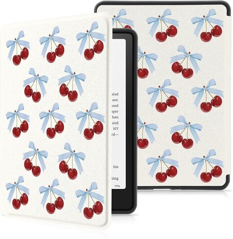 علبة Maycari Silm لـ 7 "Kindle Paperwhite 12th Gen 2024 & Kindle Colorsoft Signature Edition مع حزام يدوي ، وغطاء واقعي من جلد PU الممتاز مع النوم التلقائي/الاستيقاظ - أقواس الكرز الأزرق in Kuwait
