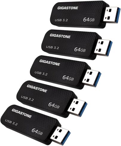 GIGASTONE 64GB USB 3.2 Flash Drive 5-Pack, 80MB/s High-Speed Data Transfer, Carbon Fiber Design, Retractable in Kuwait