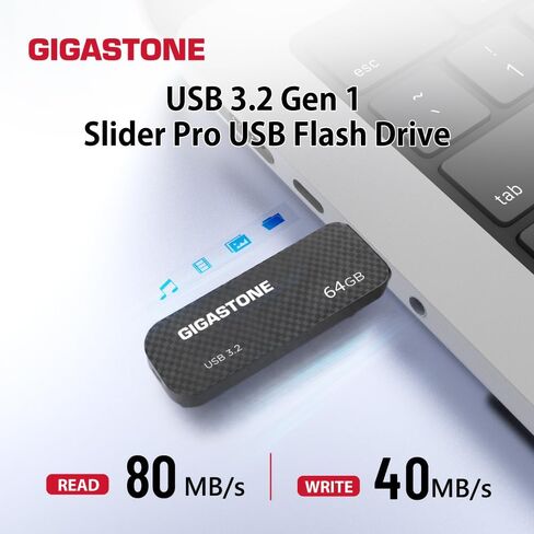 GIGASTONE 64GB USB 3.2 Flash Drive 5-Pack, 80MB/s High-Speed Data Transfer, Carbon Fiber Design, Retractable in Kuwait