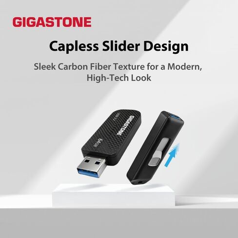 GIGASTONE 64GB USB 3.2 Flash Drive 5-Pack, 80MB/s High-Speed Data Transfer, Carbon Fiber Design, Retractable in Kuwait