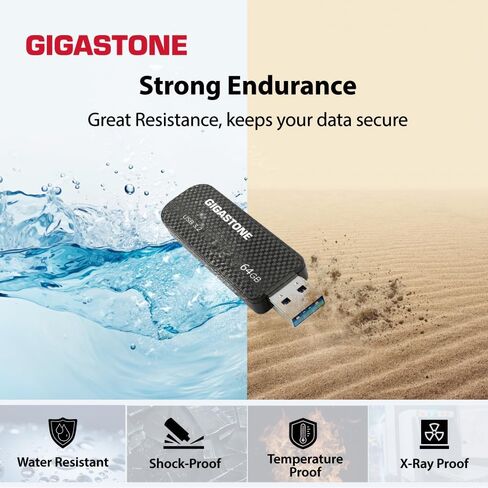 GIGASTONE 64GB USB 3.2 Flash Drive 5-Pack, 80MB/s High-Speed Data Transfer, Carbon Fiber Design, Retractable in Kuwait