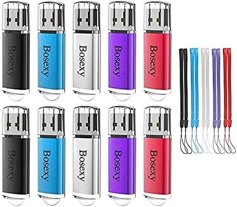 محركات أقراص فلاش USB سعة 1 جيجابايت 10 عبوات، تصميم غطاء محركات أقراص الإبهام Bosexy USB 2.0 مع حبال مؤشر LED (5 ألوان مختلطة: أسود أزرق فضي أرجواني أحمر) in Kuwait