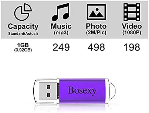 محركات أقراص فلاش USB سعة 1 جيجابايت 10 عبوات، تصميم غطاء محركات أقراص الإبهام Bosexy USB 2.0 مع حبال مؤشر LED (5 ألوان مختلطة: أسود أزرق فضي أرجواني أحمر) in Kuwait