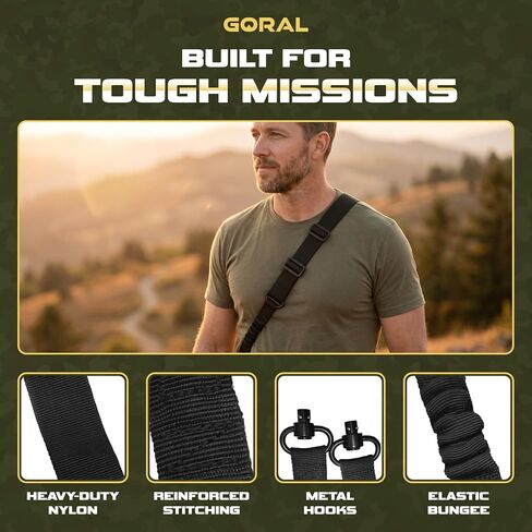 Two Point Rifle Sling Strap - Gun Sling with Push Button QD Swivels Slings for Outdoor, Hunting, Airsoft, Paintball & Training Tactical 2 Point Easy Attach, Adjustable Gun Shoulder Strap in Saudi Arabia
