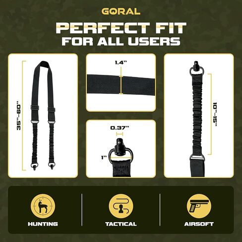 Two Point Rifle Sling Strap - Gun Sling with Push Button QD Swivels Slings for Outdoor, Hunting, Airsoft, Paintball & Training Tactical 2 Point Easy Attach, Adjustable Gun Shoulder Strap in Saudi Arabia