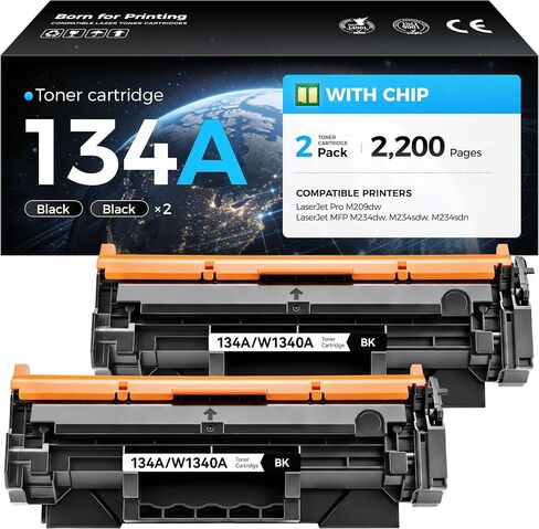 134A Toner Cartridge Black 2-Pack with chip Compatible Replacement for HP 134A 134X W1340A W1340X Toner Works with HP LaserJet MFP M234dw M234sdw M209dw Laser Printer M234dwe M234sdwe M234sdne M209dwe in Saudi Arabia