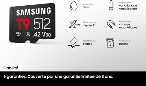 Samsung microSDXC T9 512GB, Up to 200 MB/s, UHS-I U3 4K A2 V30 microSD for Avid Gamers & Professional Creators MB-MH512T with Adapter in Saudi Arabia