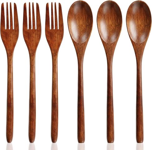 Wooden Spoon and Fork Set for Eating, 9 Inch Reusable Lunch Wood Cutlery in Saudi Arabia