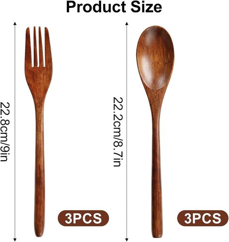 Wooden Spoon and Fork Set for Eating, 9 Inch Reusable Lunch Wood Cutlery in Saudi Arabia