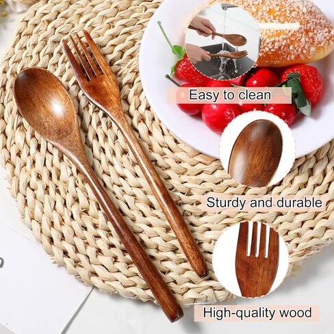 Wooden Spoon and Fork Set for Eating, 9 Inch Reusable Lunch Wood Cutlery in Saudi Arabia