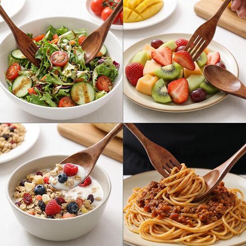 Wooden Spoon and Fork Set for Eating, 9 Inch Reusable Lunch Wood Cutlery in Saudi Arabia