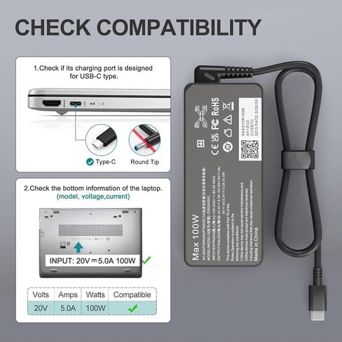 100W USB C Laptop Charger,Compatible with Mac Book Pro/Air 16, 15, 14,13,M1 M2 M3 M4 M5,Inch 2026 2025 2024 2023,for HP, Dell Type-C Fast Charging AC Adapter in Saudi Arabia