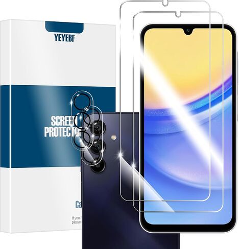Galaxy A15 HD Clear Tempered Glass Screen Protector + Camera Lens Protectors, [2+2 Pack] [3D Glass] [Anti-Glare] [Bubble-Free] Screen Protector Glass For Samsung Galaxy A15 5G/4G in Kuwait