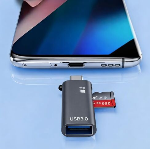 USB 3.0 Card Reader 2-in-1 High-Speed Dual Interface TF Card and USB Adapter Plug and Play for Laptops Galaxy, Black in Kuwait