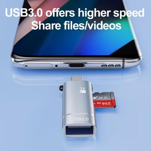USB 3.0 Card Reader 2-in-1 High-Speed Dual Interface TF Card and USB Adapter Plug and Play for Laptops Galaxy, Black in Kuwait