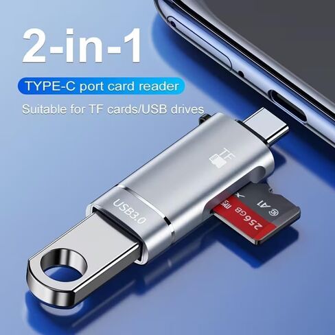 USB 3.0 Card Reader 2-in-1 High-Speed Dual Interface TF Card and USB Adapter Plug and Play for Laptops Galaxy, Black in Kuwait
