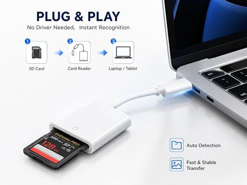 USB-C to SD Card Reader, Type-C SD Memory Card Reader Adapter, High Speed OTG Card Reader for iPhone 15/16, MacBook Pro/Air, iPad Pro/Air, Android Phones, Cameras, Plug and Play in Kuwait