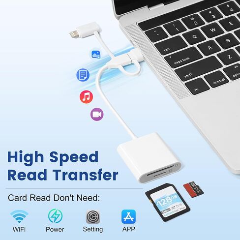 3 in 1 SD Card Reader, SD/TF Memory Card Adapter with Lightning USB A USB C Connector, Dual Slot Camera Card Reader for iPhone/iPad/MacBook/Samsung ang Android, Plug and Play Photo Video File Transfer in Kuwait
