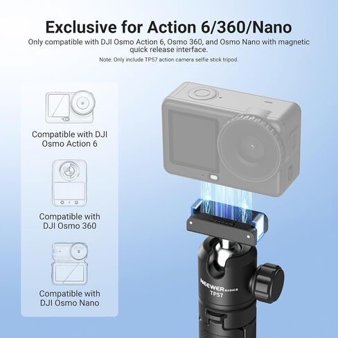 NEEWER Basics Action Camera Selfie Stick Tripod Compatible with DJI Osmo Action 6 Osmo 360 Nano, 8.1-21.3in Desk Stand with Quick Release Magnetic Mount Adapter & Ball Head for Video Recording, TP57 in Kuwait