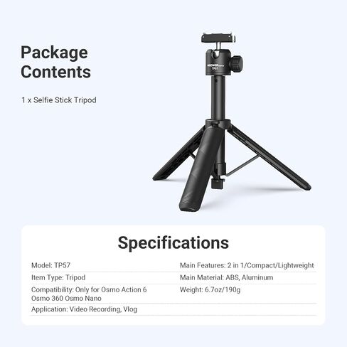 NEEWER Basics Action Camera Selfie Stick Tripod Compatible with DJI Osmo Action 6 Osmo 360 Nano, 8.1-21.3in Desk Stand with Quick Release Magnetic Mount Adapter & Ball Head for Video Recording, TP57 in Kuwait