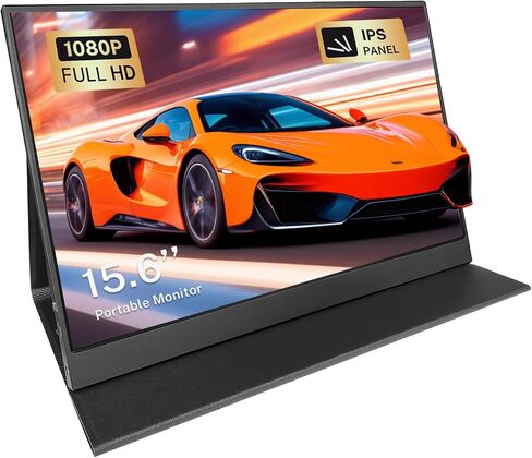 15.6 Inch Portable Monitor 1080P FHD IPS HDR Laptop Screen, 1.5lb Ultra Thin Travel Display, Dual USB-C & Mini HDMI, Magnetic PU Foldable Stand Case, Plug and Play for MacBook iPhone with two Speaker in Kuwait
