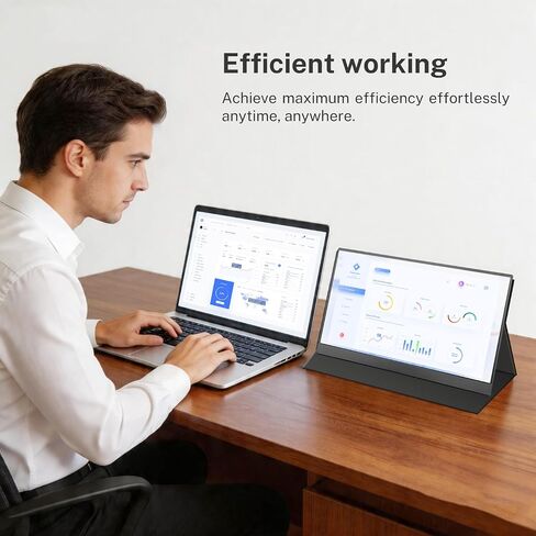 15.6 Inch Portable Monitor 1080P FHD IPS HDR Laptop Screen, 1.5lb Ultra Thin Travel Display, Dual USB-C & Mini HDMI, Magnetic PU Foldable Stand Case, Plug and Play for MacBook iPhone with two Speaker in Kuwait