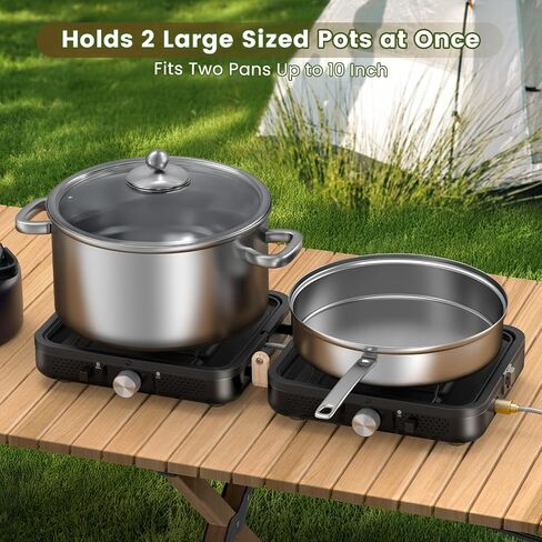 OGERY 2-Burner Foldable Camping Stove with Griddle (Textured & Smooth) and Carrying Bag, Portable Propane Camp Stove with 2 Adjustable Burners & Piezo Ignition, for Camping Tailgating Essentials Gear in Kuwait